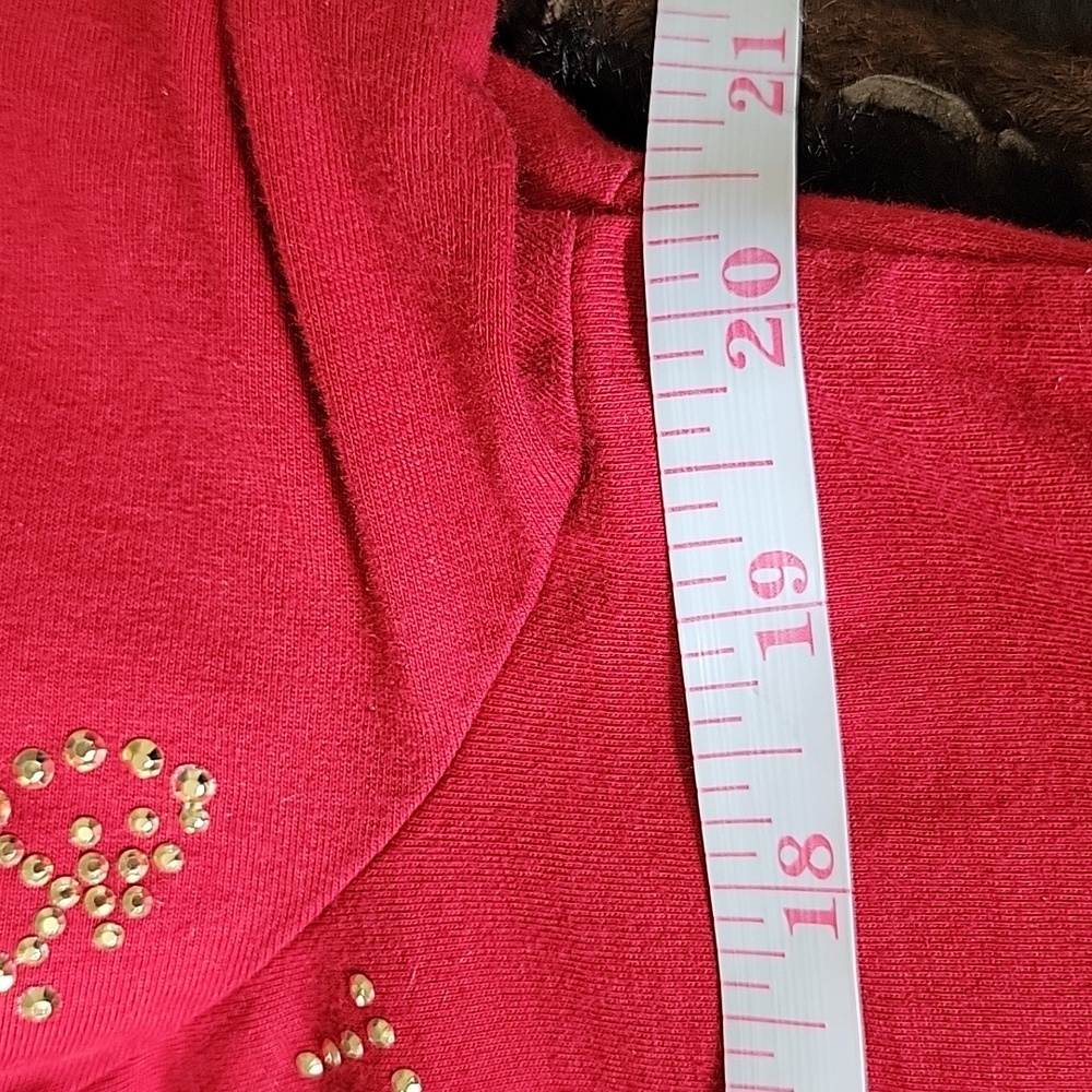 Michael Kors Red Long Sleeve Top, Gold Logo Studs, Round Neck, 100% Cotton LG - Picture 6 of 8